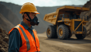 Worker in PPE operating at a surface mine, illustrating the purpose and history behind MSHA Part 46 regulations