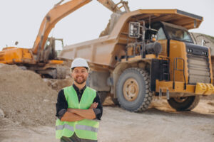 Male worker in PPE at a surface mine, illustrating steps for creating a compliant MSHA Part 46 training plan