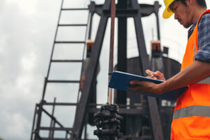 Mine worker at a surface mine reviewing a clipboard, illustrating how audit findings improve an MSHA Part 46 training program.