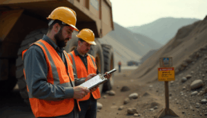 Two mine workers in PPE at a surface mine