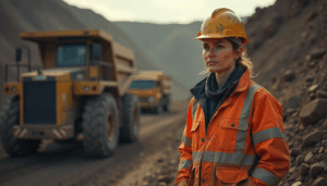Female mine supervisor in PPE conducting training at a surface mine on MSHA Part 46 responsibilities