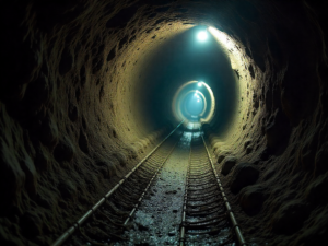 A lit underground mine highlighting near-miss incidents and safety lessons that can help save lives