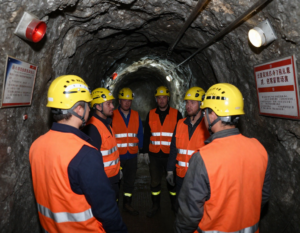 Mine workers wearing PPE in an underground mine promoting a strong mine safety culture beyond compliance